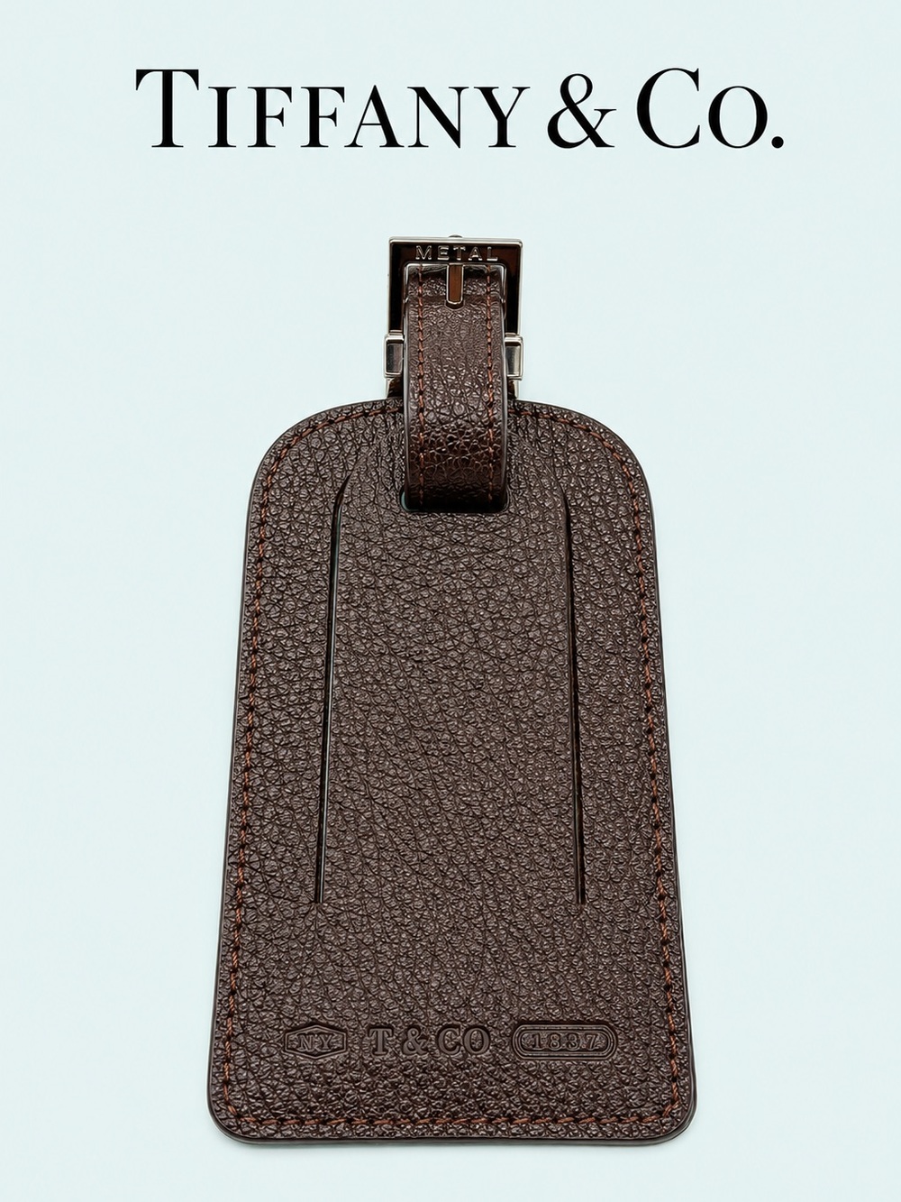 Tiffany & Co. 1837 Brown Pebbled Leather Luggage Tag